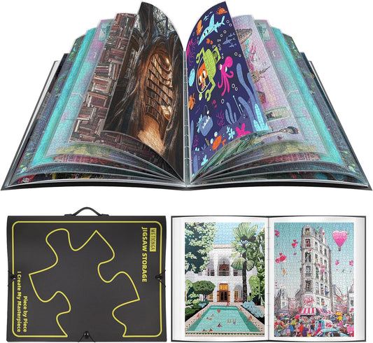 Puzzle organizer with 25 pockets for storing up to 1000-piece puzzles, large capacity and dustproof case