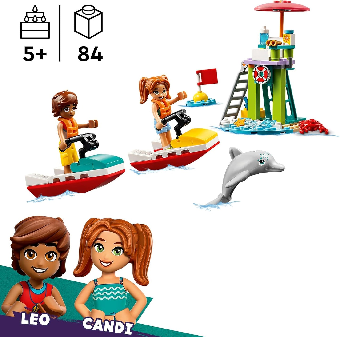 LEGO Friends 42623 | Rettungsschwimmer - Aussichtsturm mit Jetskis &amp; Delfin | Bauset ab 5 Jahren