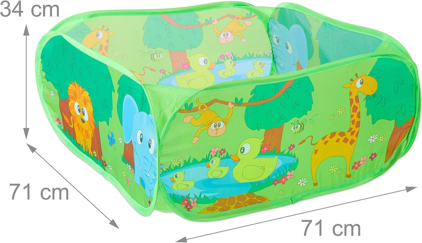 Relaxdays Bällebad Baby, 50 Bunte Bälle, Dschungel Ballzelt quadratisch, Pop - Up, HBT: 34 x 71 x 71 cm, Bällchenbad, grün