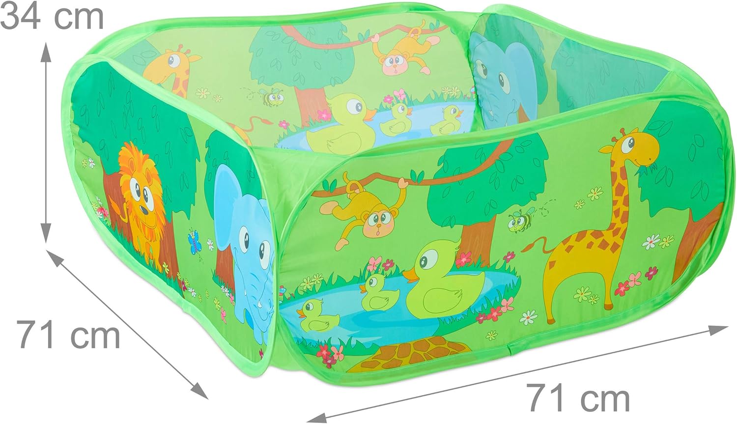 Relaxdays Bällebad Baby, 50 Bunte Bälle, Dschungel Ballzelt quadratisch, Pop - Up, HBT: 34 x 71 x 71 cm, Bällchenbad, grün