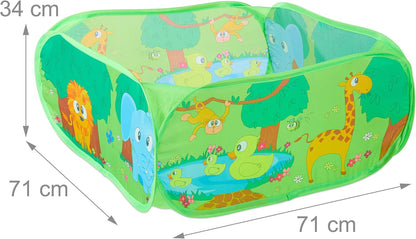 Relaxdays Bällebad Baby, 50 Bunte Bälle, Dschungel Ballzelt quadratisch, Pop - Up, HBT: 34 x 71 x 71 cm, Bällchenbad, grün