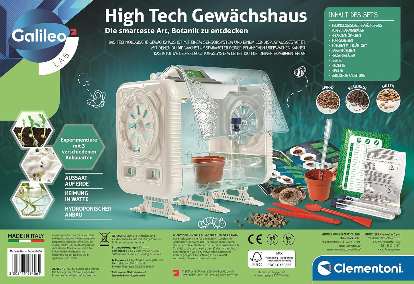 Clementoni Galileo Lab High Tech Gewächshaus – Experimentierkasten &amp; Lernspielzeug für Kinder ab 8 Jahren (59406)
