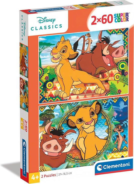 Clementoni 21604 Supercolor Der König der Löwen – Puzzle 2 x 60 Teile ab 5 Jahren
