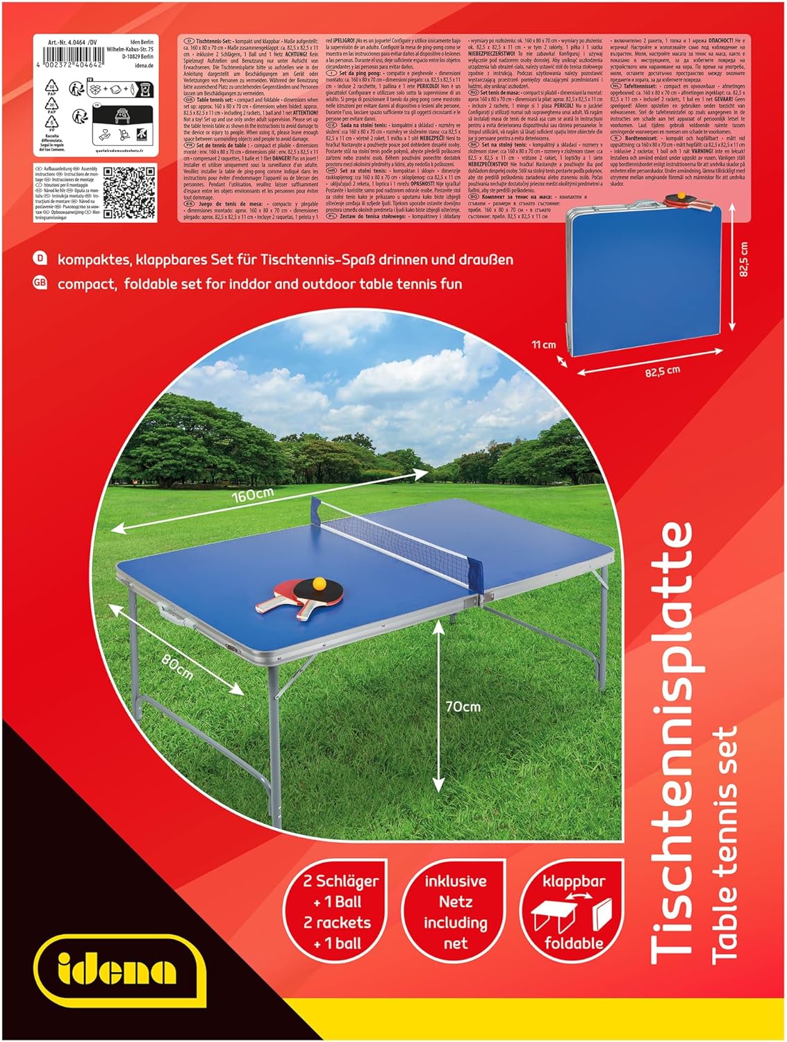 Idena 40464 - Tischtennisplatte compact, klappbar, 160 x 80 x 70 cm, Blau