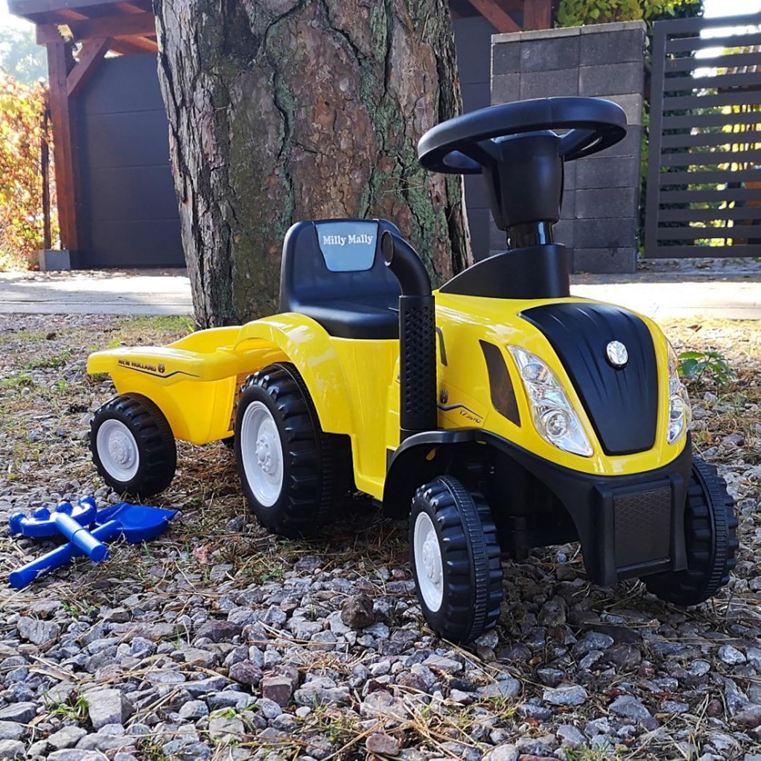 Traktor New Holland Rutschauto mit Anhänger - Lizenzierter Traktor Buggy mit Rechen und Schaufel