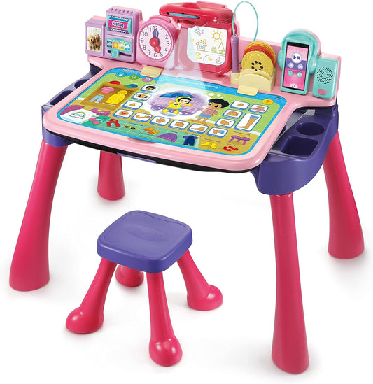 VTech 5 - in - 1 Magischer Schreibtisch – Pink – Interaktiver Lern - und Spieltisch
