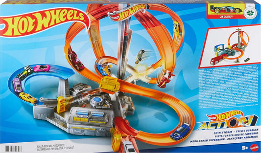 Hot Wheels Autorennbahn Mega Crash Superbahn, mit Looping Tracks und Kurven