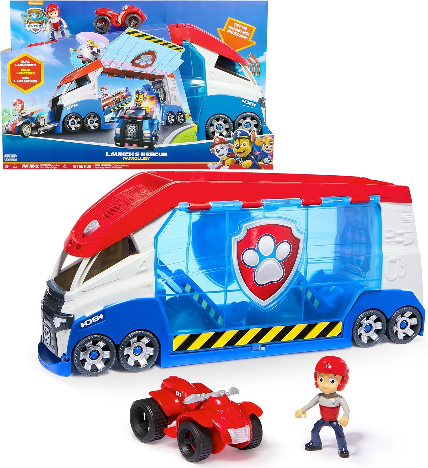 PAW Patrol – Launch'n Rescue PAW Patroller Teamfahrzeug mit neuen Funktionen, inkl. Ryder - Figur und 1 Basis - Fahrzeug, Spielzeug geeignet für Kinder ab 3 Jahren