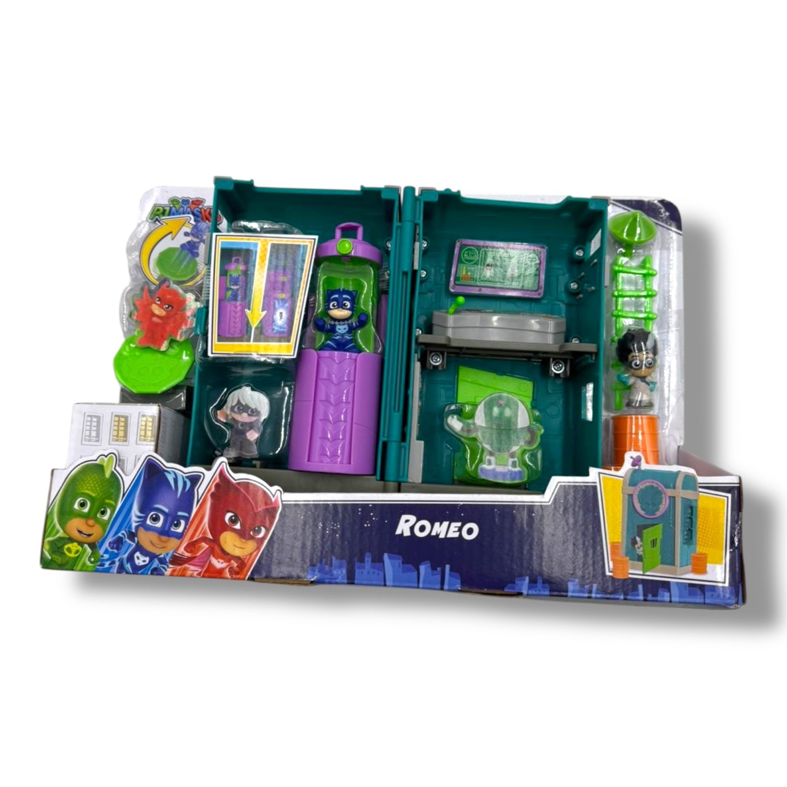 PJ MASKS 95706 Flair Night Time Micros Romeo's Lair Spielset, Mehrfarbig