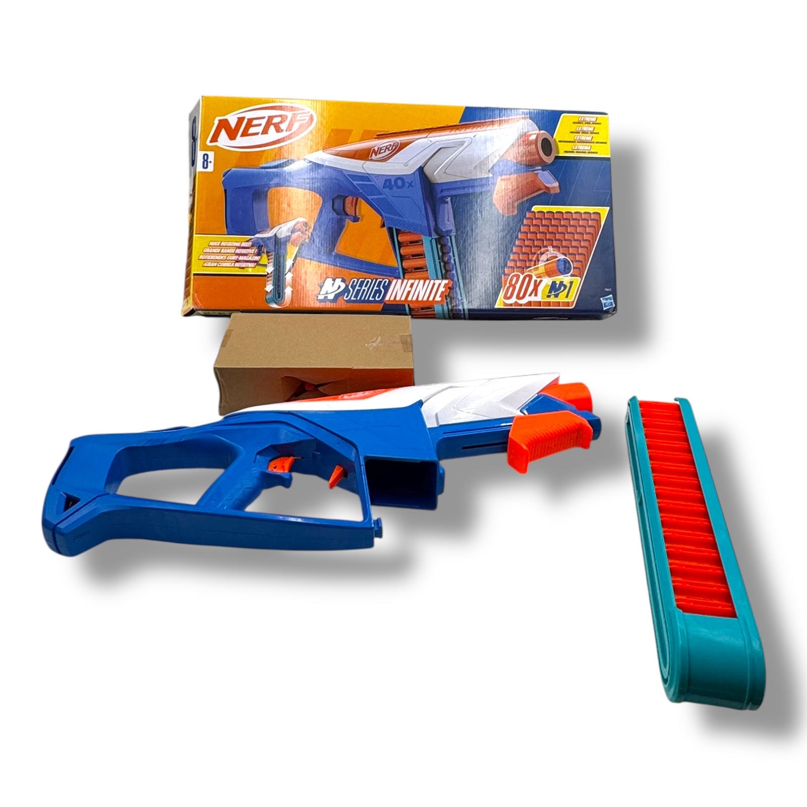 Nerf N Series Infinite Blaster und 80 präzise N1 Darts, Spannschlitten für Präzision und abnehmbares Gurtmagazin, für fortgeschrittene Spieler ab 8 Jahren