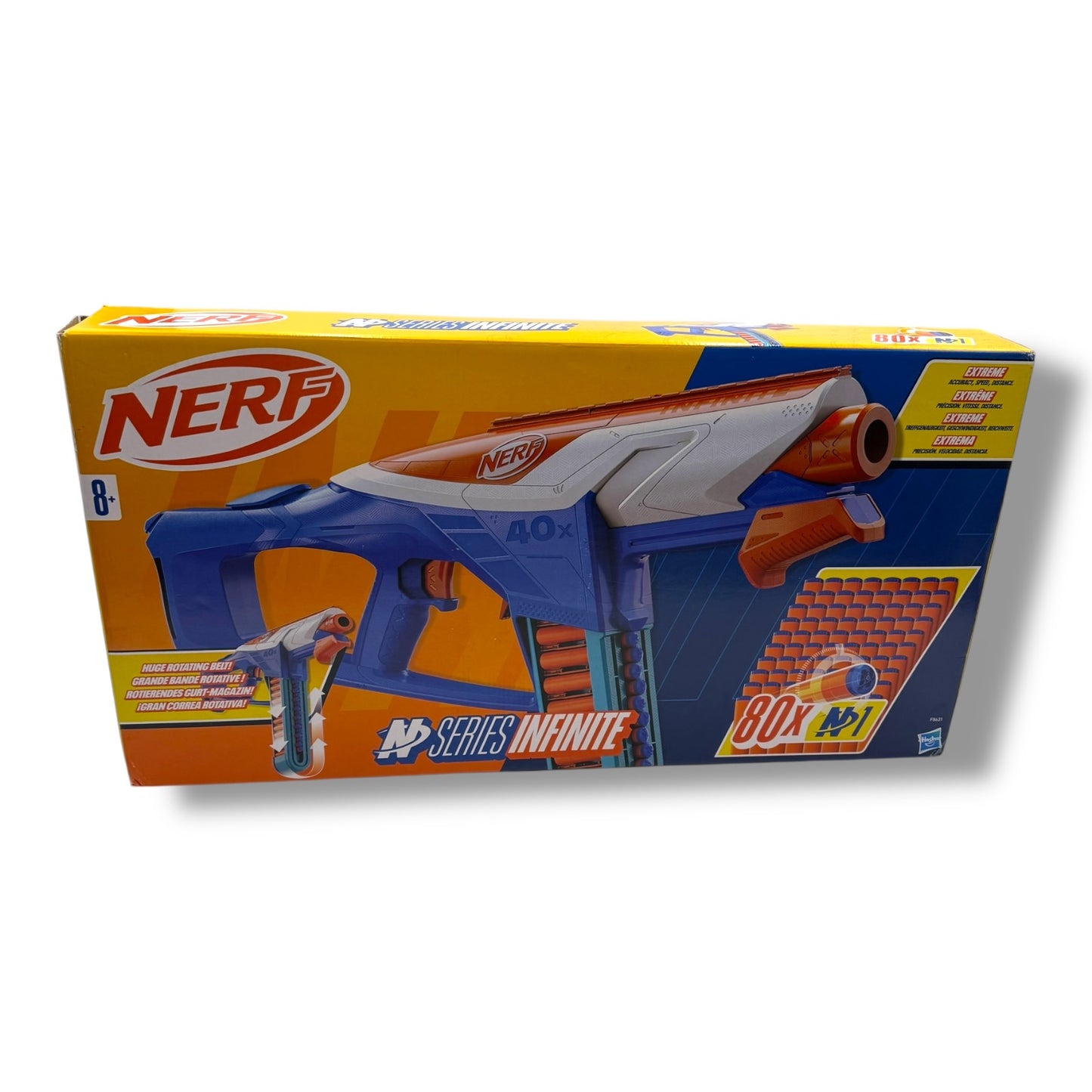 Nerf N Series Infinite Blaster und 80 präzise N1 Darts, Spannschlitten für Präzision und abnehmbares Gurtmagazin, für fortgeschrittene Spieler ab 8 Jahren