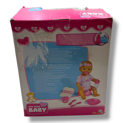 Simba 105039005 - New Born Baby Puppe, für Kinder ab 3 Jahren, Spielpuppe mit Funktionen, kann Trinken und PIPI Machen, 8 Teile, mit Babypuppe &amp; Zubehör
