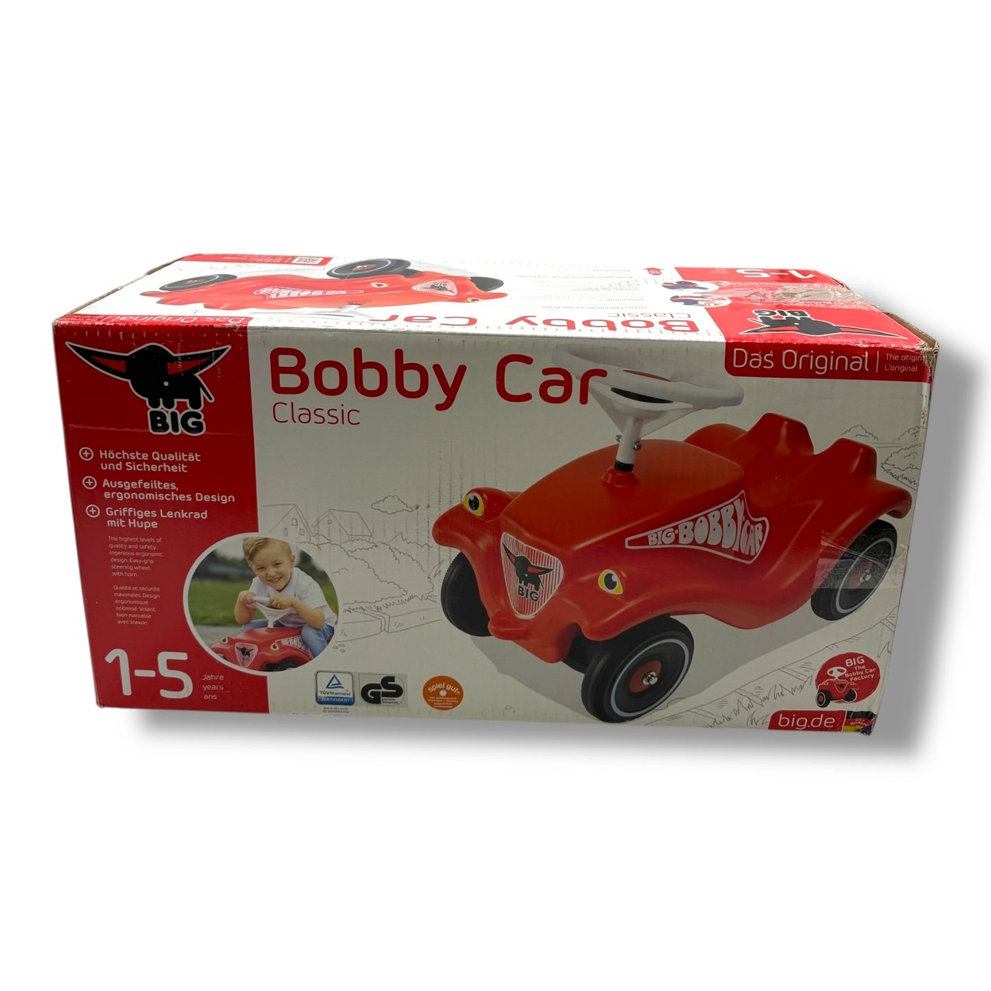 BIG - Bobby - Car Classic – Rotes Kinderfahrzeug für Jungen und Mädchen