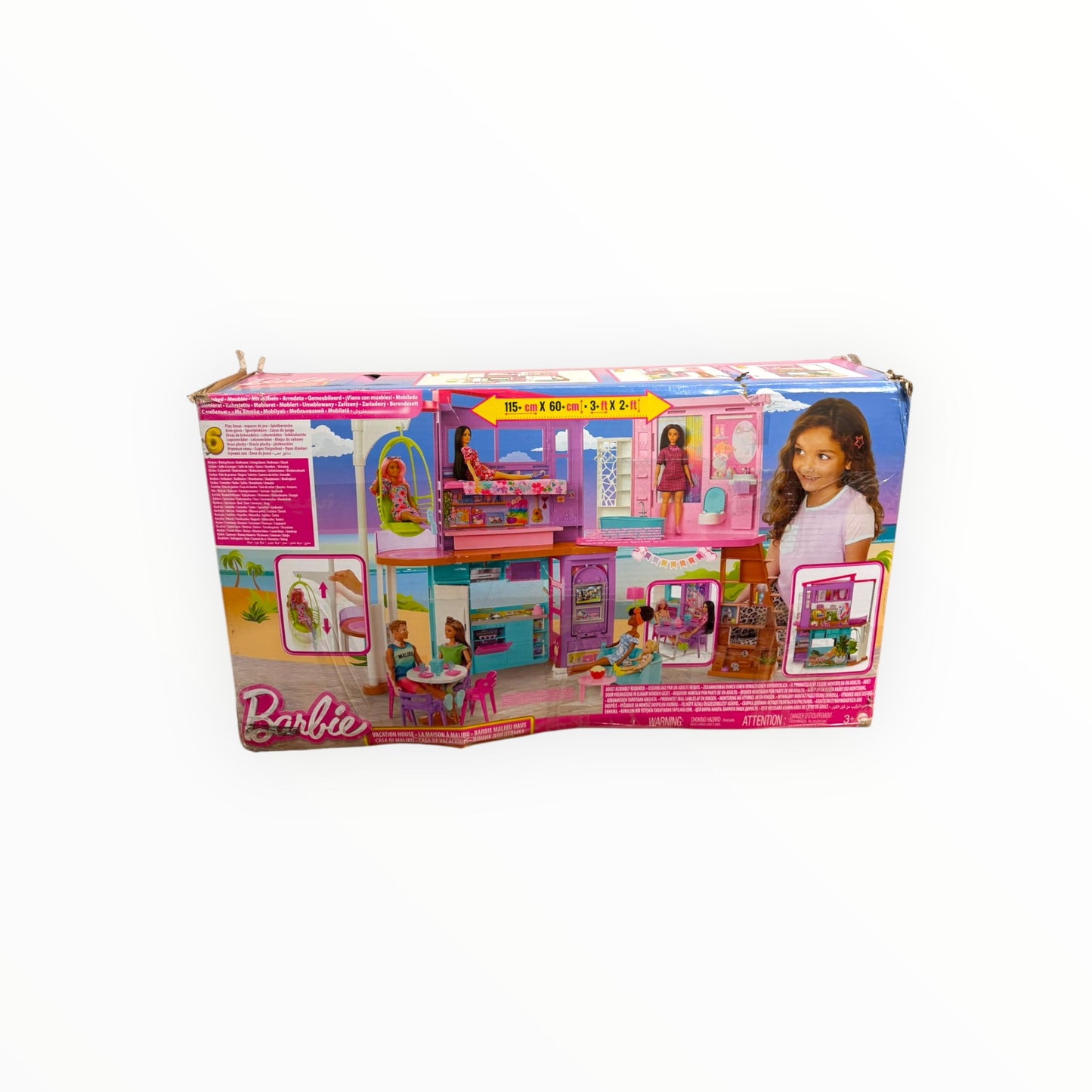 Barbie Ferienhaus mit Aufzug und Zubehör, detailreiche Spielhaus mit 6 Spielbereichen, ideal für fantasievolles Spielen