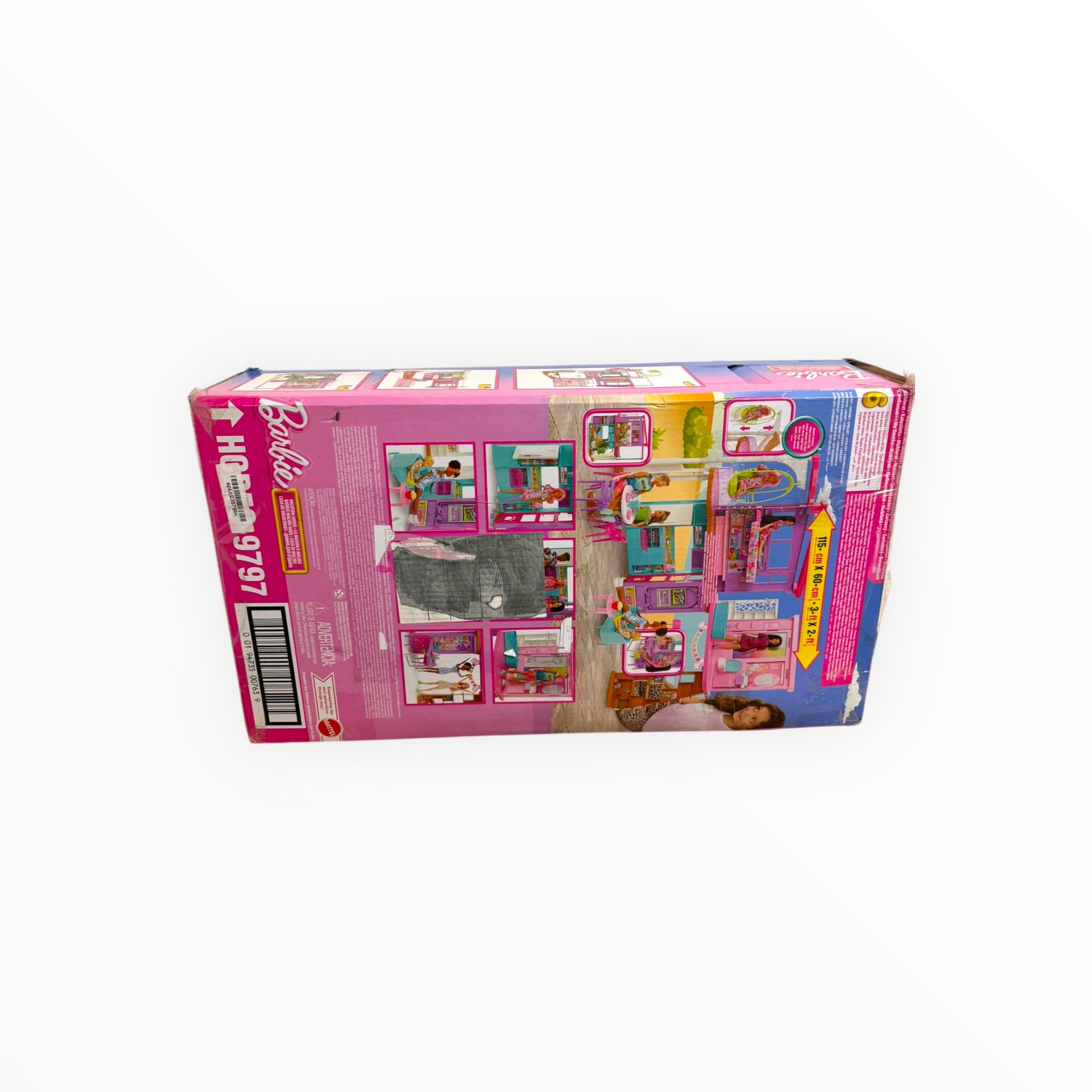 Barbie Ferienhaus mit Aufzug und Zubehör, colorful dollhouse with multiple rooms and a working elevator for imaginative play