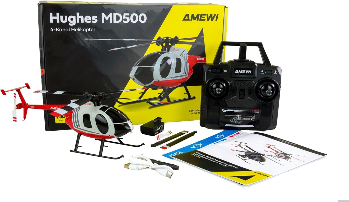 Amewi Hughes MD500 Helikopter Zivil – 4-Kanal 6G RC Hubschrauber (Rot/Hellgrau) - Spielzeug & Spielwaren | ReplayToys Deutschland