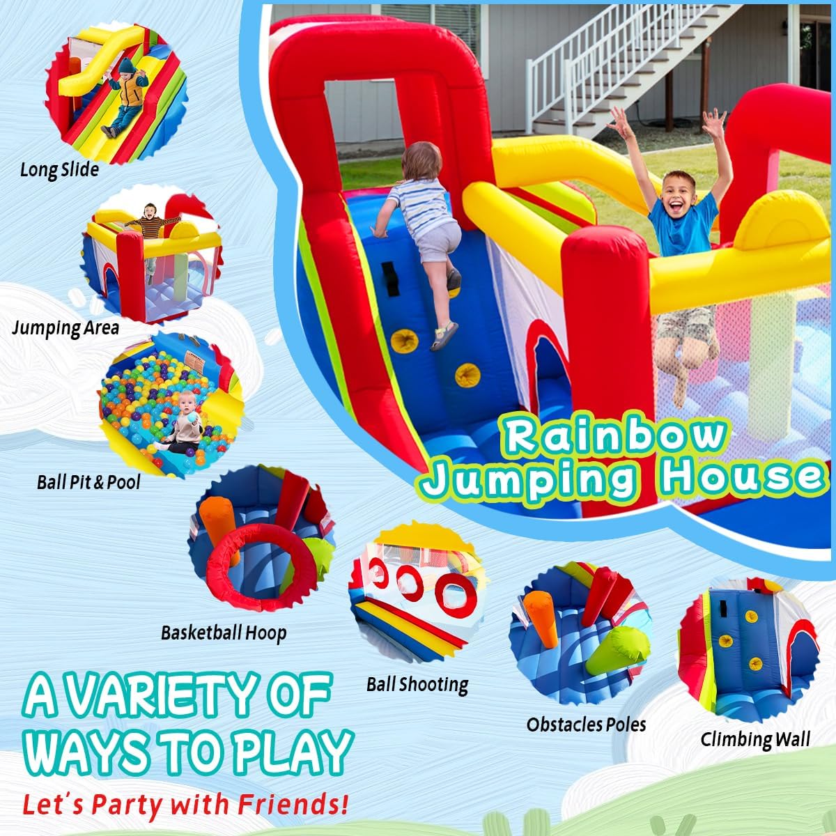 Baralir Hüpfburg mit Rutsche &amp; Kletterwand – Indoor &amp; Outdoor Spielspaß - Spielzeug & Spielwaren | ReplayToys Deutschland