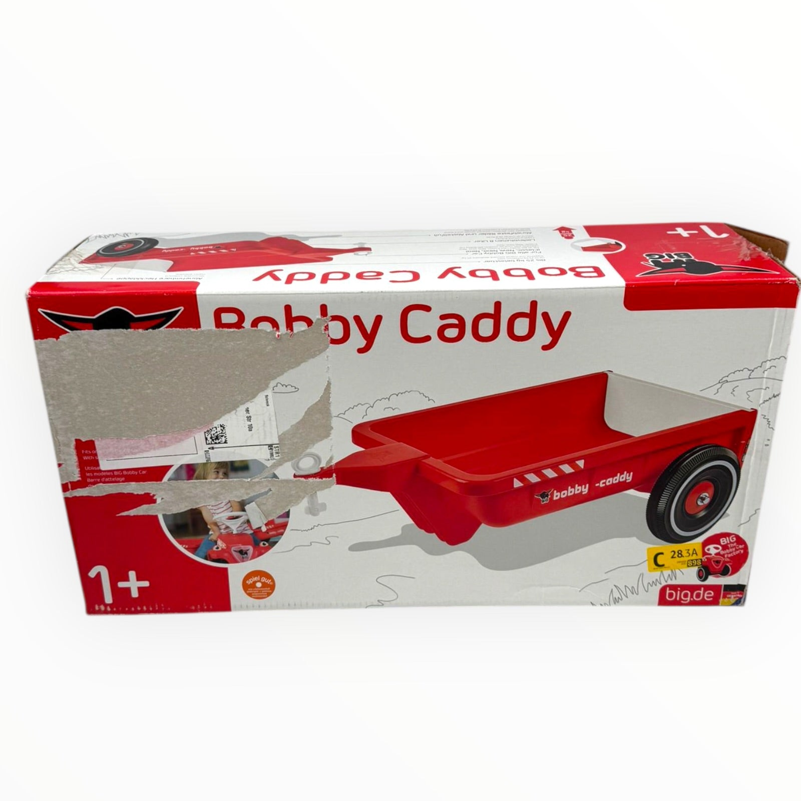 BIG Bobby Caddy Anhänger in red, practical attachment for BIG Bobby-Car, showcasing its durable design and functionality.