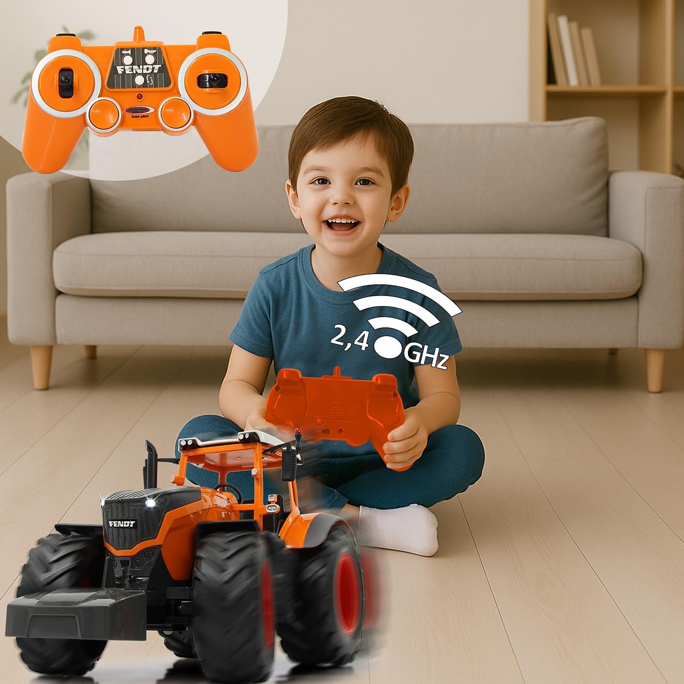 Orange JAMARA Fendt 1050 Vario Kommunal RC tractor model at 1:16 scale with detailed design and realistic features.