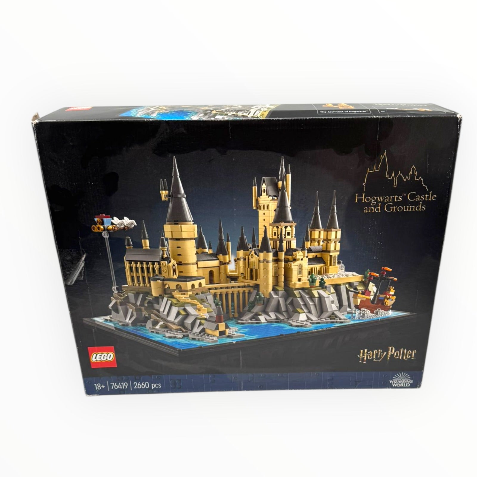 LEGO Harry Potter Hogwarts Castle set 76419 with detailed castle grounds, designed for adult collectors.