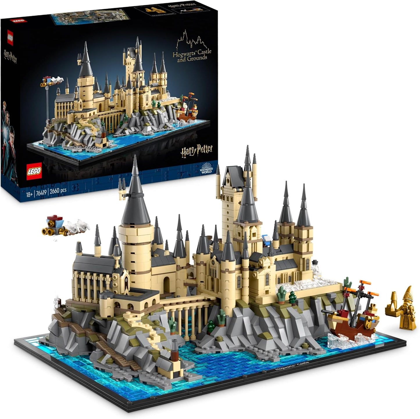LEGO Harry Potter Hogwarts Castle set (76419) showcasing intricate details of the castle and grounds for adult collectors.