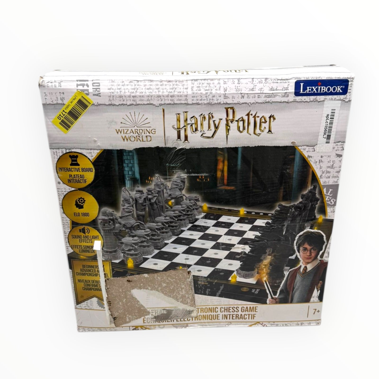 Lexibook Harry Potter electronic chess game CG3000HP with light and sound effects on a chessboard setup.