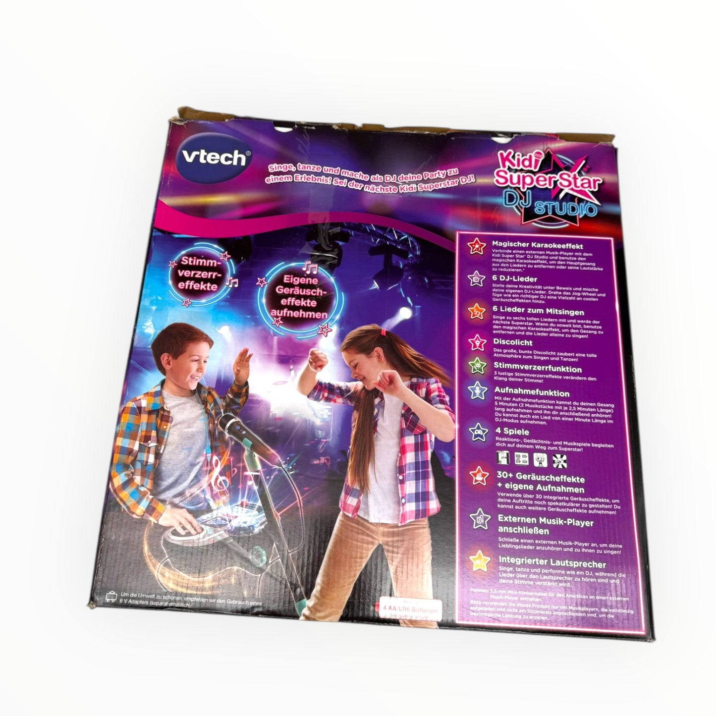 VTech Kidi Super Star DJ Studio in black, featuring 10-in-1 karaoke toy with microphone for kids’ music play.